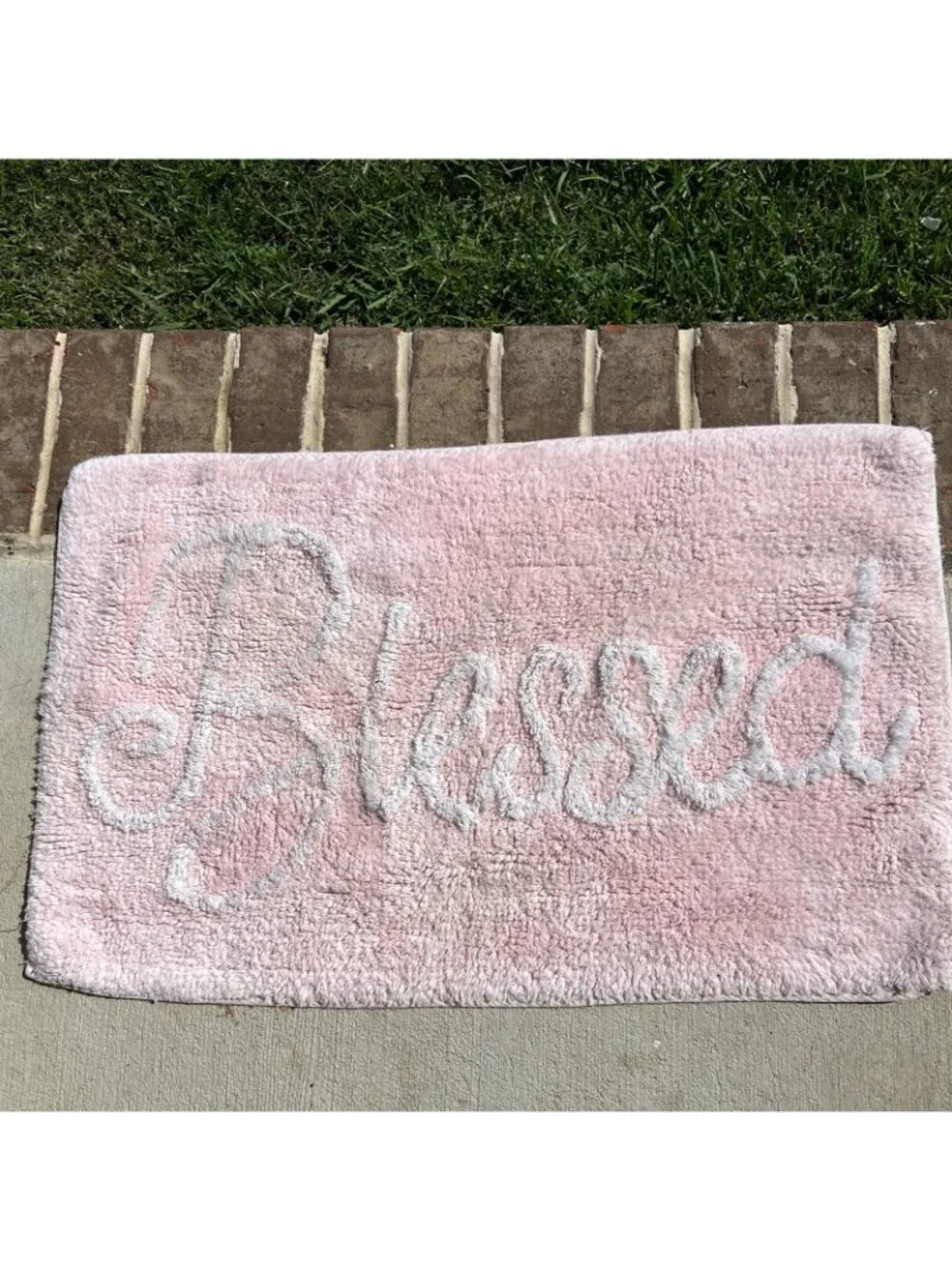 Chenille Rug Bath Mat Pink & White “Blessed” 29 X 18” Cottage Core
